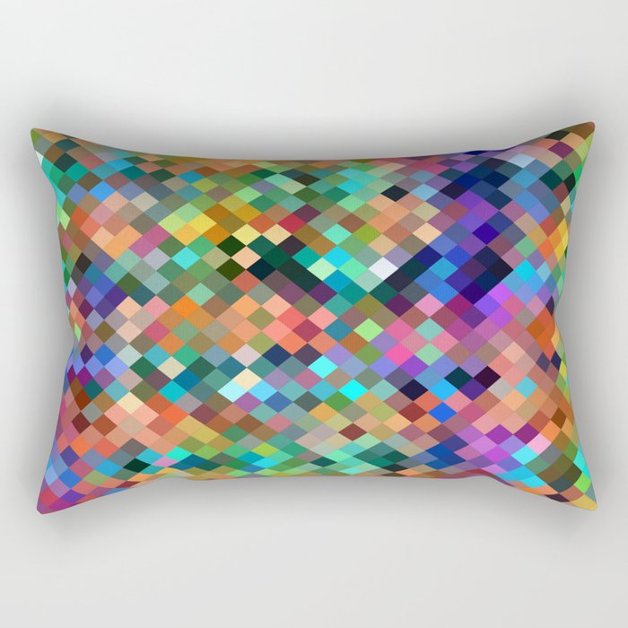 geometric square pixel pattern abstract in orange blue purple pink green yellow Rectangular Pillow