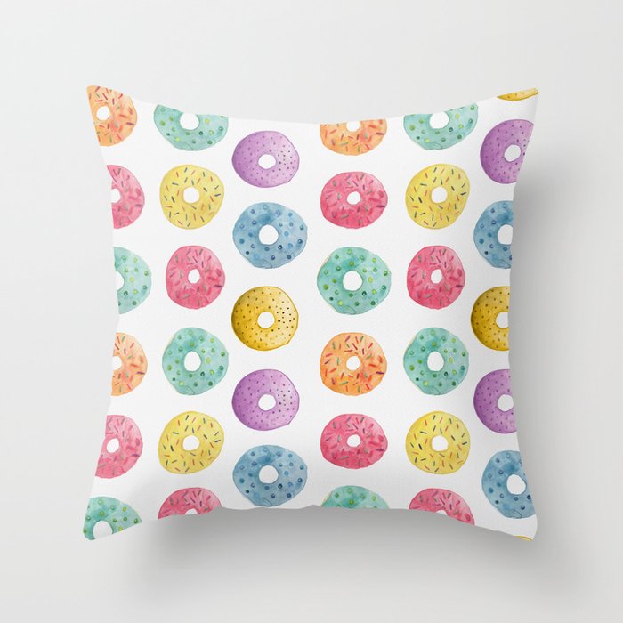 Watercolor Donut Pattern Throw Pillow