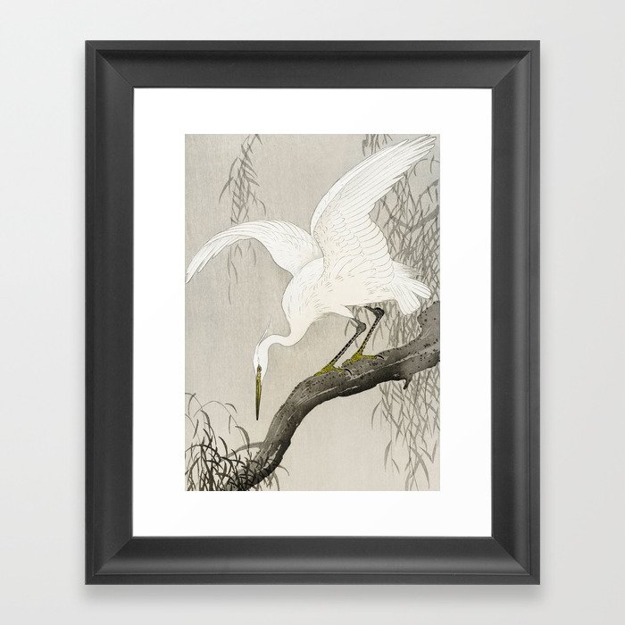 Heron sitting on a tree  - Vintage Japanese Woodblock Print Art Framed Art Print