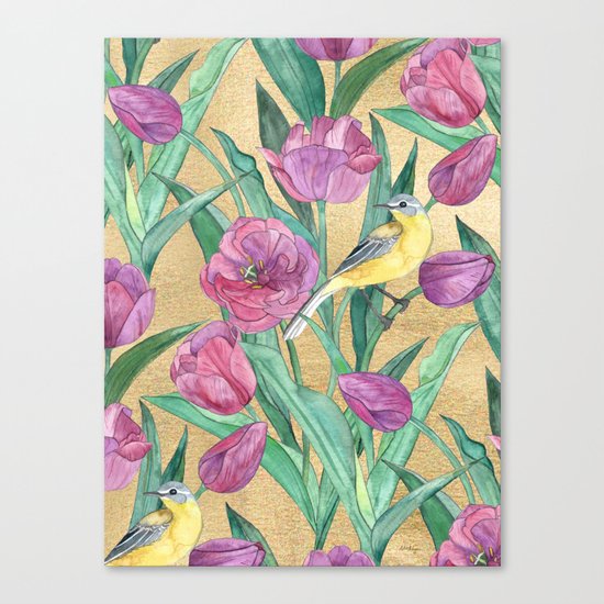 Blue Headed Wagtail in the Tulips Canvas Print