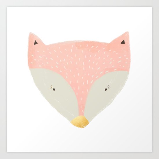 Pink fox with gold nose :) Art Print