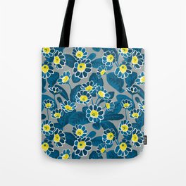 Primula Lace Blue. Flower pattern Tote Bag
