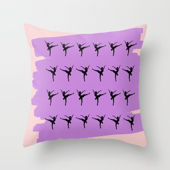 Ballerina figures in black on violet brush stroke Throw Pillow
