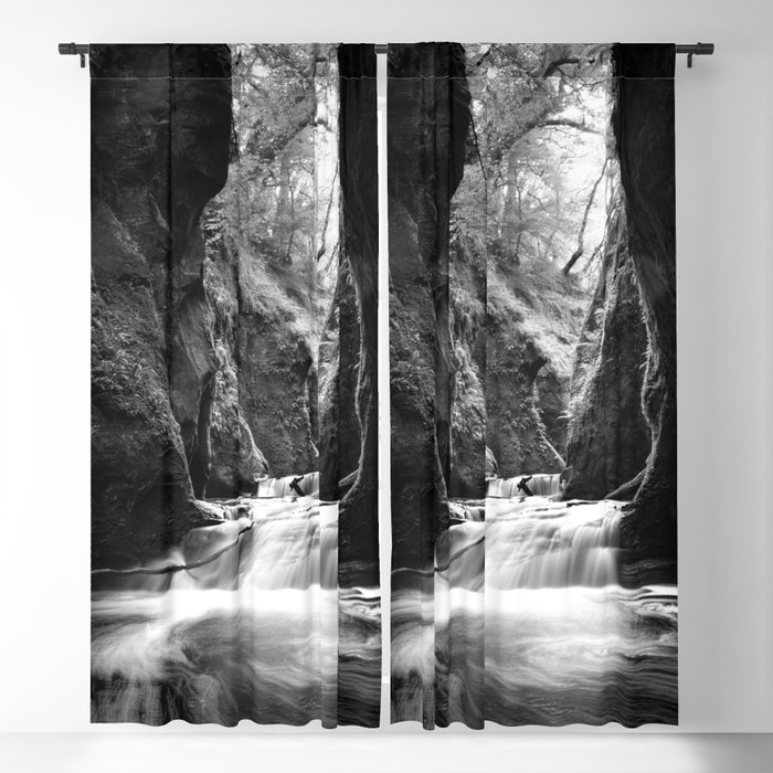 A river runs through it; river through rocky gorge time lapse black and white nature art photograph - photogrpahy - photographs Blackout Curtain