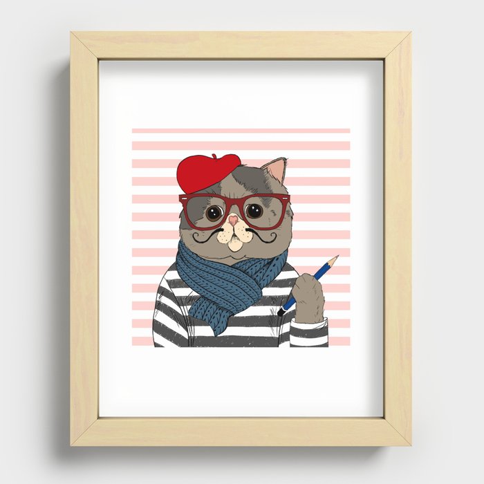French Cat Recessed Framed Print