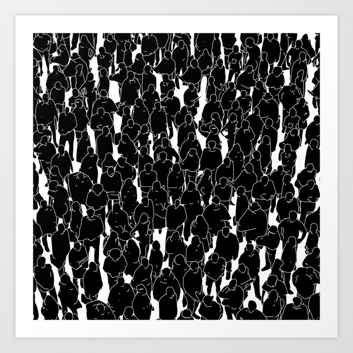 Public assembly B&W inverted / Lineart people pattern Art Print