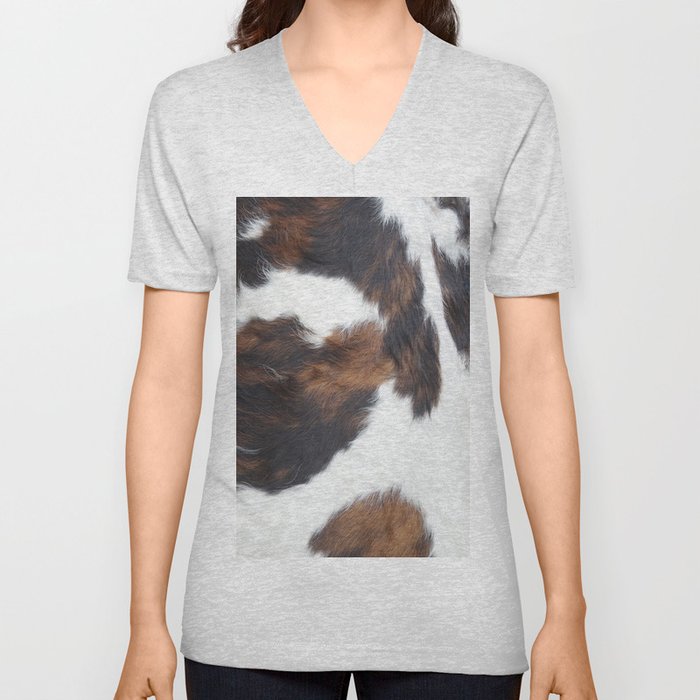 Kisses From The West - Faux Cowhide Modern Southwestern Print V Neck T Shirt