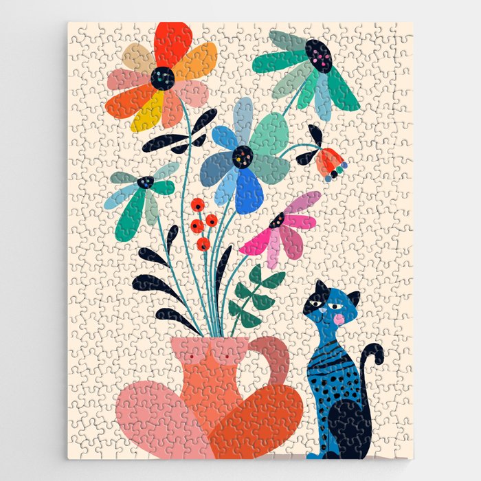 Daisies & the cat Jigsaw Puzzle