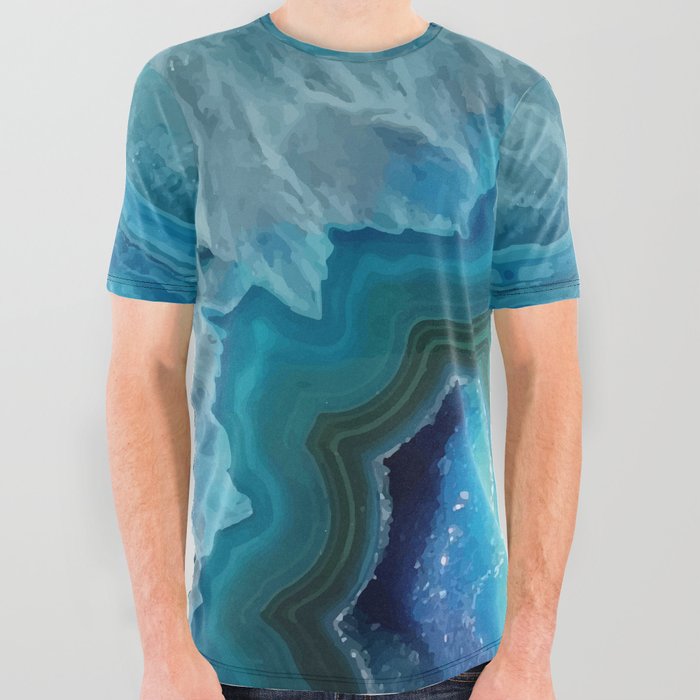 Teal Blue Agate slice All Over Graphic Tee
