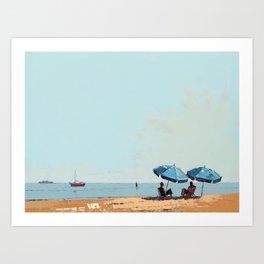 Couple at the Beach Minimalist Impressionist Seascape Painting Art Print
