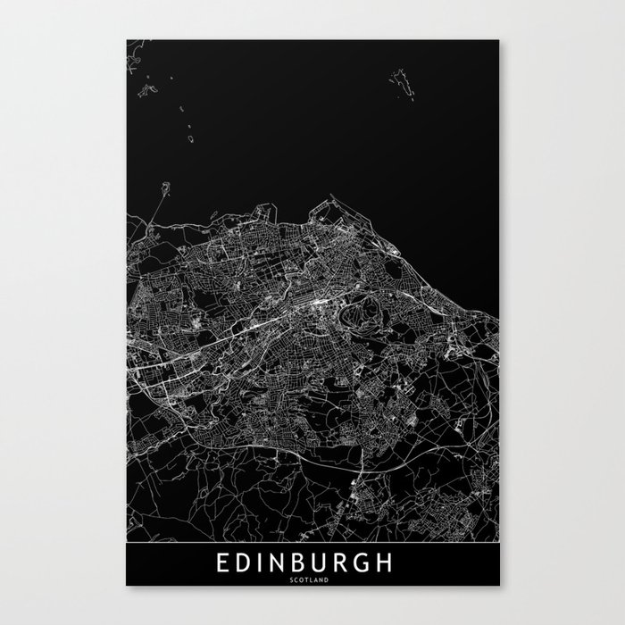 Edinburgh Black Map Canvas Print
