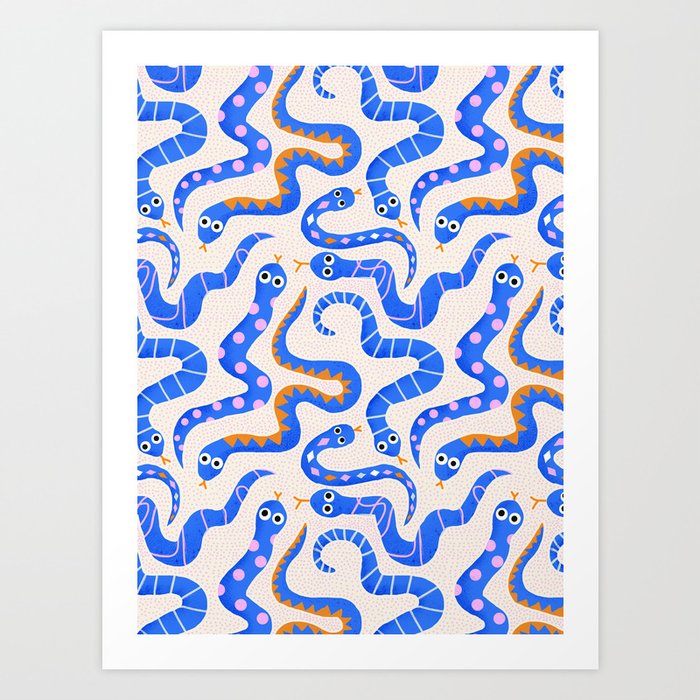 Blue Snakes Pattern Art Print