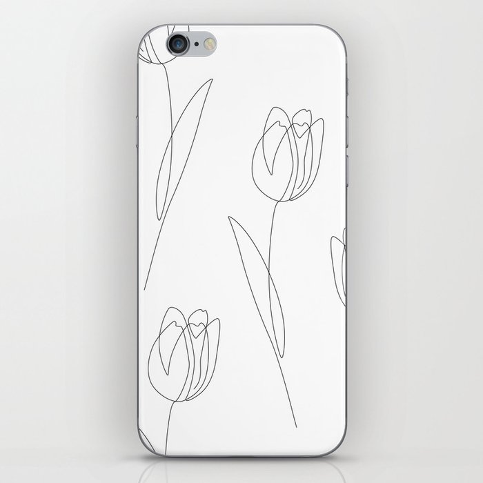 White Tulip / single flower line drawing iPhone Skin