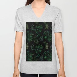 Embroidered Green Leaves V Neck T Shirt