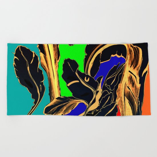 Blue Green Orange Black and Gold, Stand Up Red Beach Towel