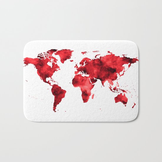 World Map Red Paint Bath Mat