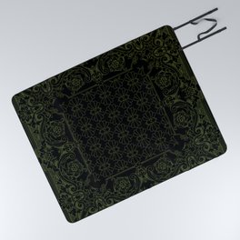 Bandana Inspired Pattern | Green on Black Picnic Blanket