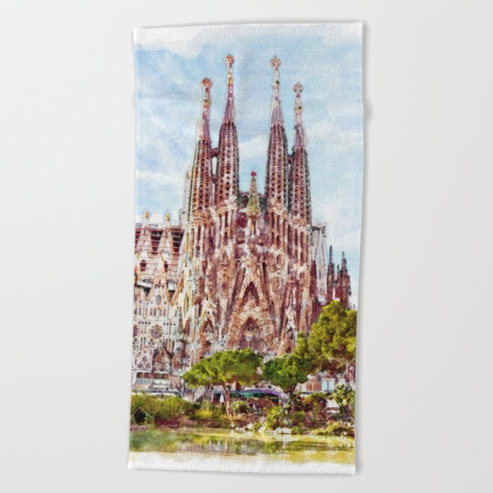 La Sagrada Familia watercolor Beach Towel