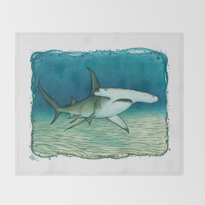 Great Hammerhead Shark By Amber Marine Watercolor Painting Copyright 2016 Throw Blanket By Aroseart Society6
