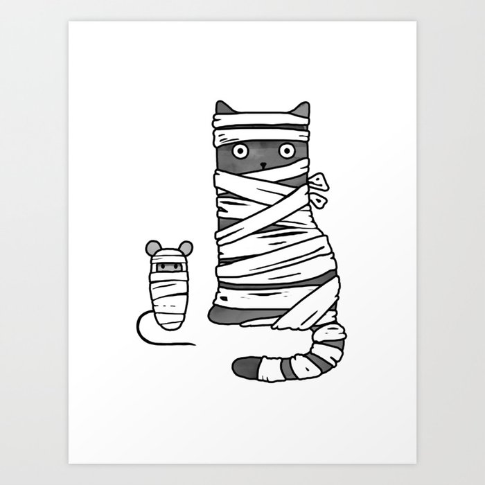 Mummy Cat & Mummy Mouse – Silent Horror Art Print by Lets Cats | Society6