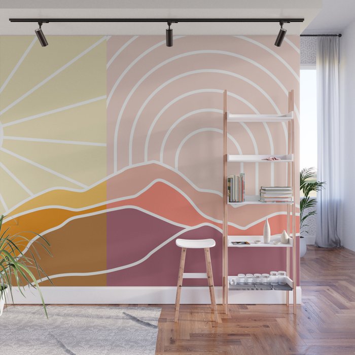 Boho Sun and Rainbow Wall Mural