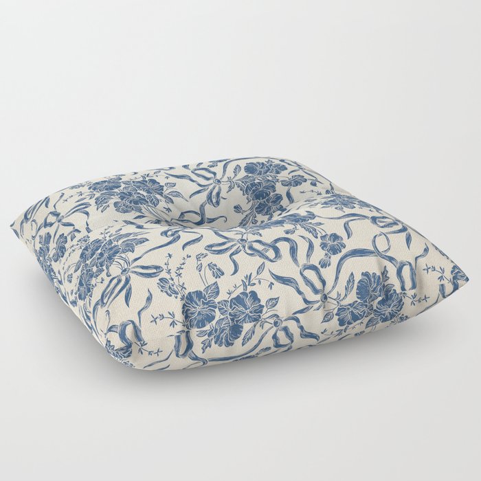 Chic Modern Vintage Ivory Navy Blue Floral Pattern Floor Pillow