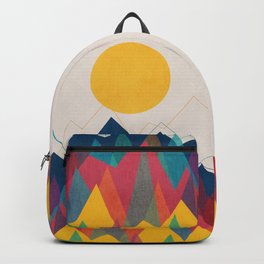 Uphill Battle Backpack | Sun, Whimsical, Mountain, Vector, Minimalism, Abstract, Colorful, Geometric, Modern, Painting 