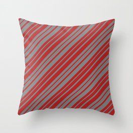 [ Thumbnail: Red and Gray Colored Lines/Stripes Pattern Throw Pillow ]