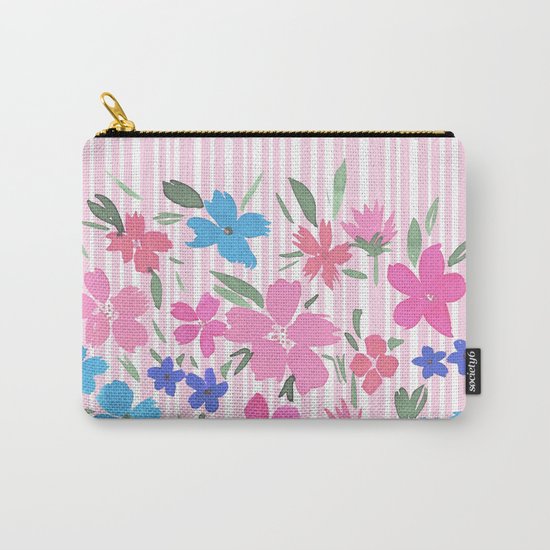 Floral Spring and Stripes Pink Carry-All Pouch