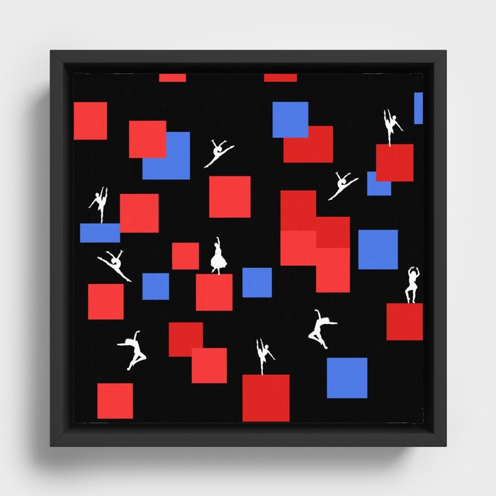 Dancing like Piet Mondrian - Composition in Color A. Composition with Red, and Blue on the black background Framed Canvas