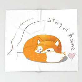 stay at home fox Throw Blanket