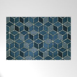 Shades Of Turquoise Blue Cubes Pattern Welcome Mat