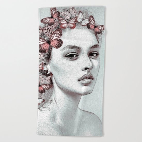Woman with butterflies Beach Towel