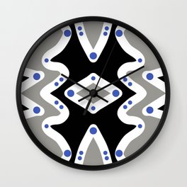 Rowen Wall Clock | White, Bold, Geometric, Indigo, Tribal, Modern, Graphicdesign, Abstract, Gray, Black 