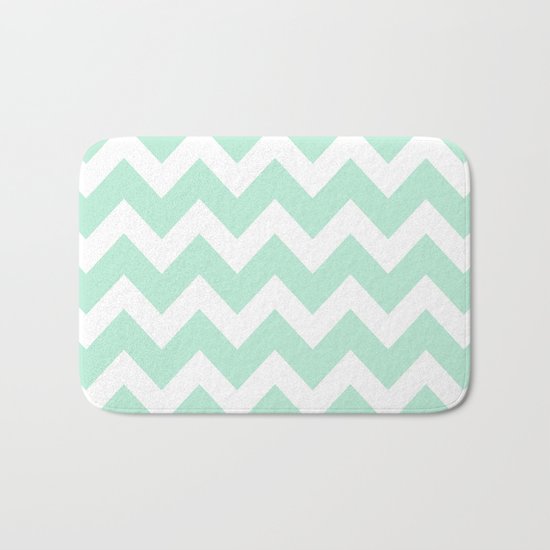 Chevron Mint Green & White Bath Mat