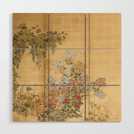 Japanese Edo Period Six-Panel Gold Leaf Screen - Spring and Autumn Flowers Wood Wall Art