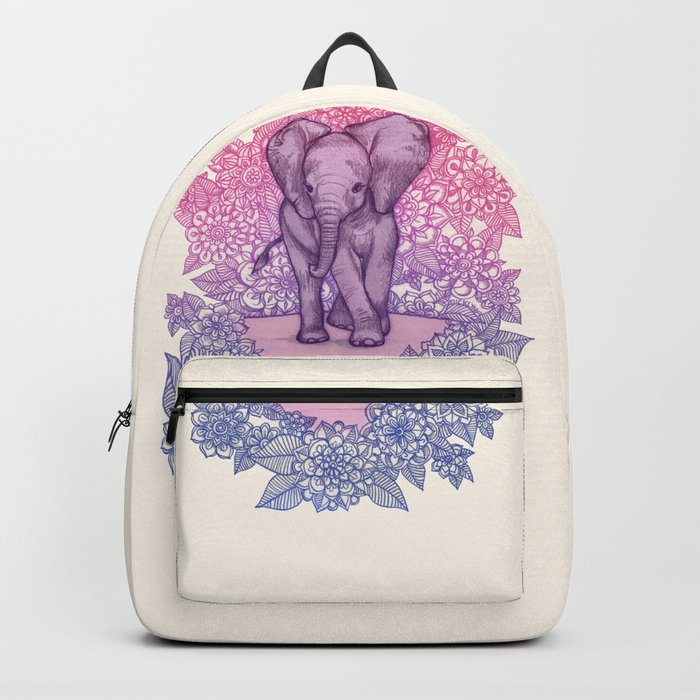 Cute Baby Elephant in pink, purple & blue Backpack