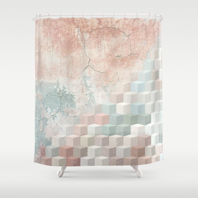 Distressed Cube Pattern Nude Turquoise And Seashell Shower