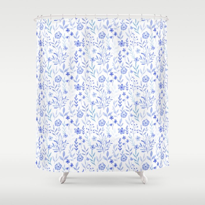 Watercolor blue flower pattern Shower Curtain
