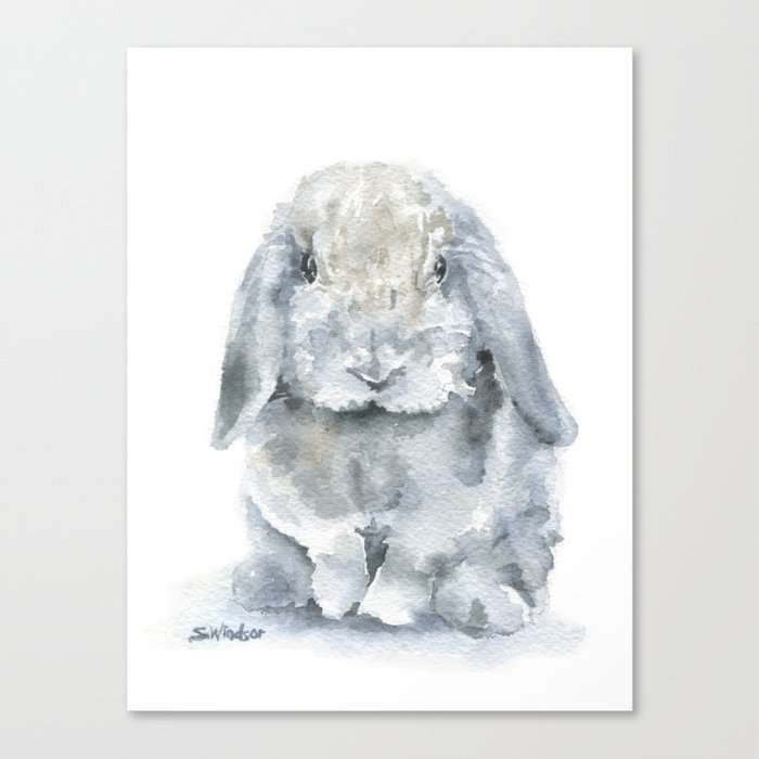 Mini Lop Gray Rabbit Watercolor Painting Canvas Print