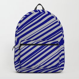 [ Thumbnail: Dark Blue and Grey Colored Lines Pattern Backpack ]