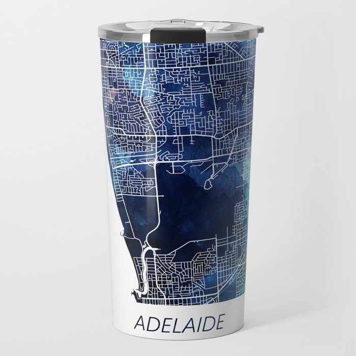 Adelaide Australia Map Navy Blue Turquoise Watercolor Travel Mug