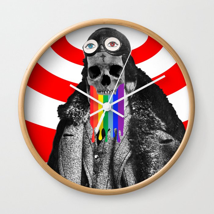 Rainbow Skull Pilot Wall Clock