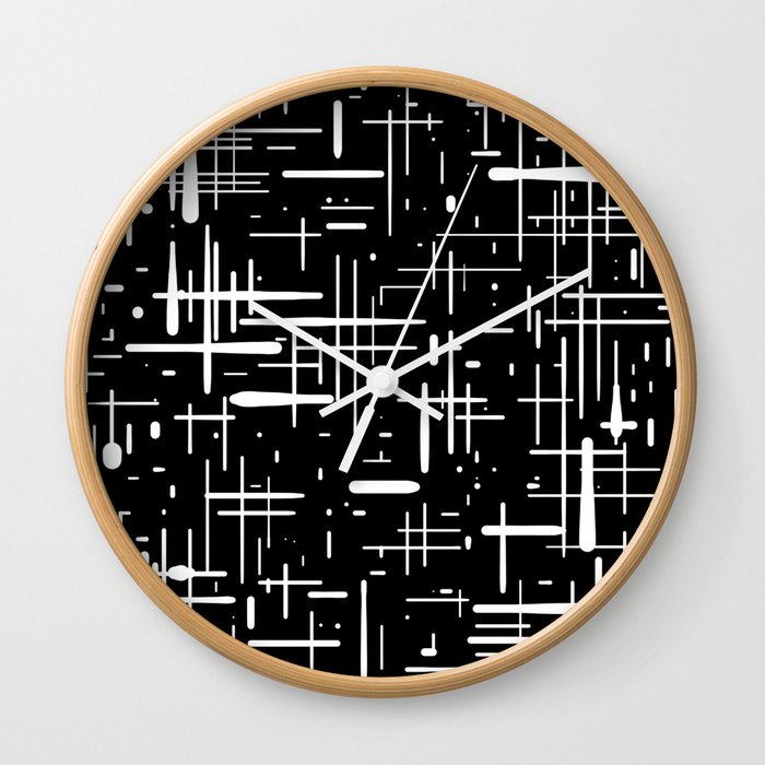Mid-Century Modern Kinetikos Pattern in Black and White Wall Clock