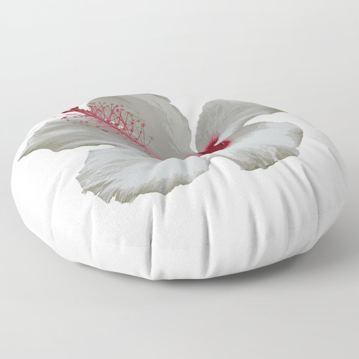 Pure White Hibiscus Tropical Flower Floor Pillow