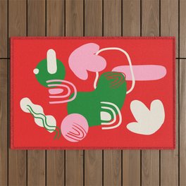 Abstract Party in Red Outdoor Rug