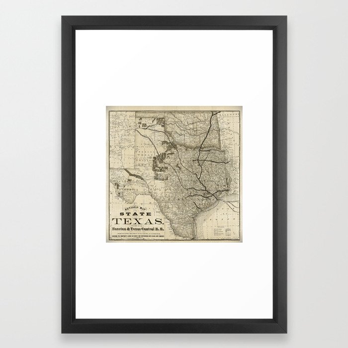 Old Map Of Texas 1876 Vintage Wall Map Restoration Hardware Style Map Framed Art Print By Vintageimagery Society6