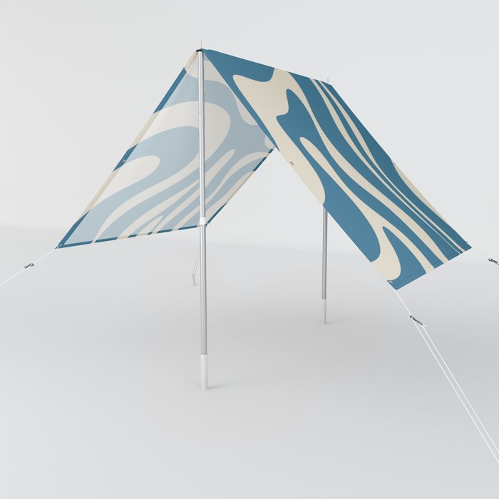 Modern Retro Liquid Swirl Abstract Pattern Vertical in Boho Blue and Beige Sun Shade