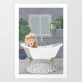 Leo Lion Takes a bath Art Print