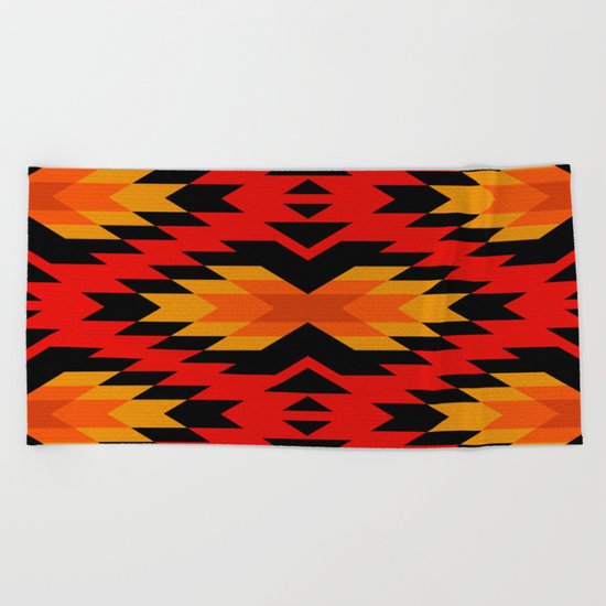 Tribal pattern - red Beach Towel